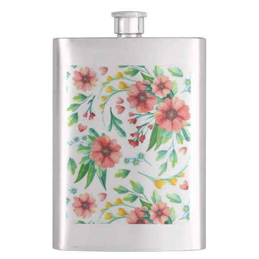 Handgemalte rosa Blume Blumenmuster-23498 Flachmann (Vorderseite)