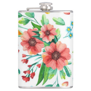 Handgemalte rosa Blume Blumenmuster-23498 Flachmann