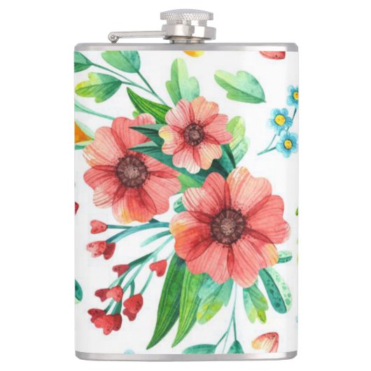 Handgemalte rosa Blume Blumenmuster-23498 Flachmann (Vorderseite)