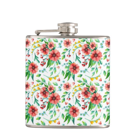 Handgemalte rosa Blume Blumenmuster-23498 Flachmann (Vorderseite)