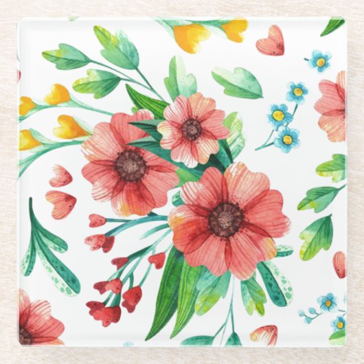 Handgemalte rosa Blume Blumenmuster-23498 Glasuntersetzer (Vorderseite)
