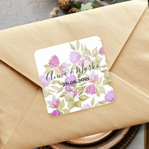 Handgemalte rosa Boho-Blumen  Quadratischer Aufkleber