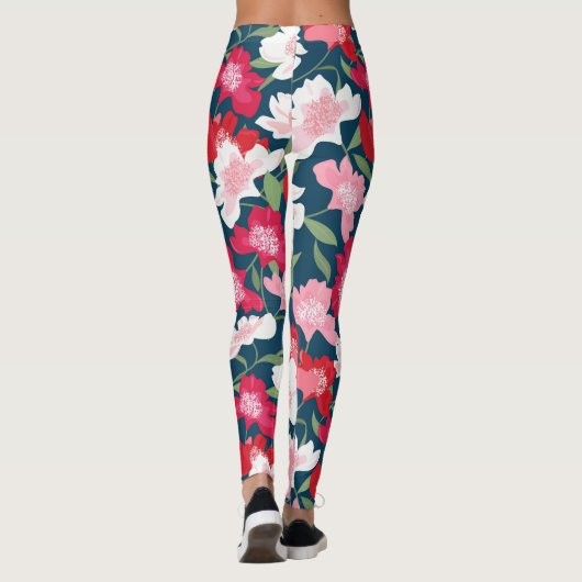 Handgemalte rosa Rot-Kosmos-Blume Muster Fun Leggings (Rückseite)