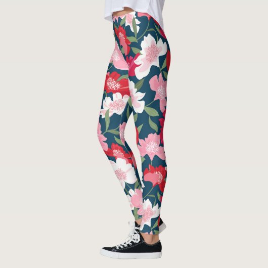 Handgemalte rosa Rot-Kosmos-Blume Muster Fun Leggings (Links)