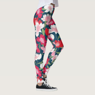 Handgemalte rosa Rot-Kosmos-Blume Muster Fun Leggings