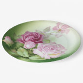 Handgemalte Rose im antiken Stil zum Geburtstag Pappteller (Schrägansicht)