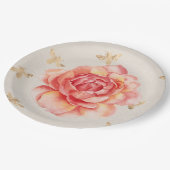 Handgemalte Rose oder Birne mit Golden Bees auf We Pappteller (Schrägansicht)