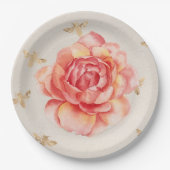 Handgemalte Rose oder Birne mit Golden Bees auf We Pappteller (Vorderseite)