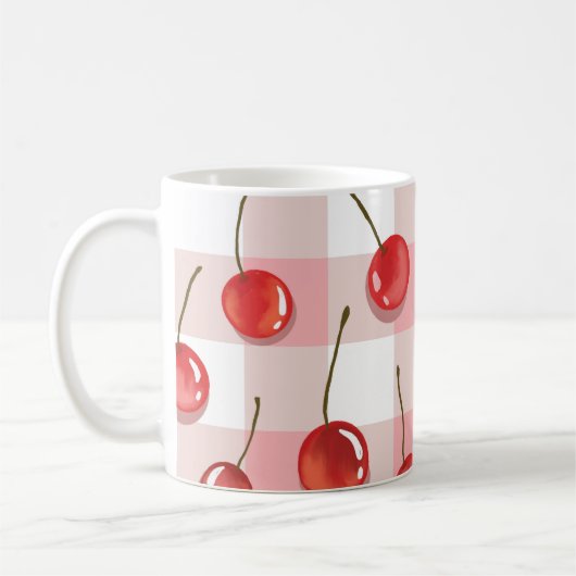 Handgemalte rote Kirschen nahtloses Muster Kaffeetasse (Links)