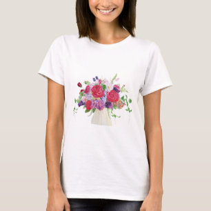 Handgemalte rote Rose Hydrangea-Bouquet T-Shirt