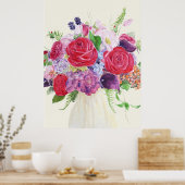 handgemalte rote Rose magenta hydrangea Bouquet Poster (Küche)