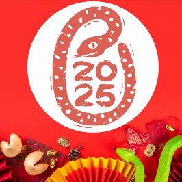 Handgemalte Rote Schlange 2025 Runder Aufkleber