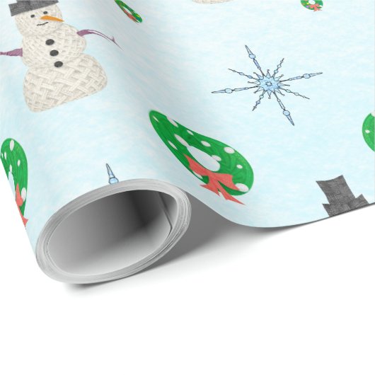 Handgemalte Schneemann-Strick in einem Winterwunde Geschenkpapier (Rolleneckpunkt)