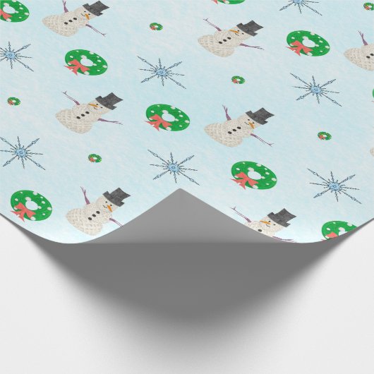 Handgemalte Schneemann-Strick in einem Winterwunde Geschenkpapier (Ecke)
