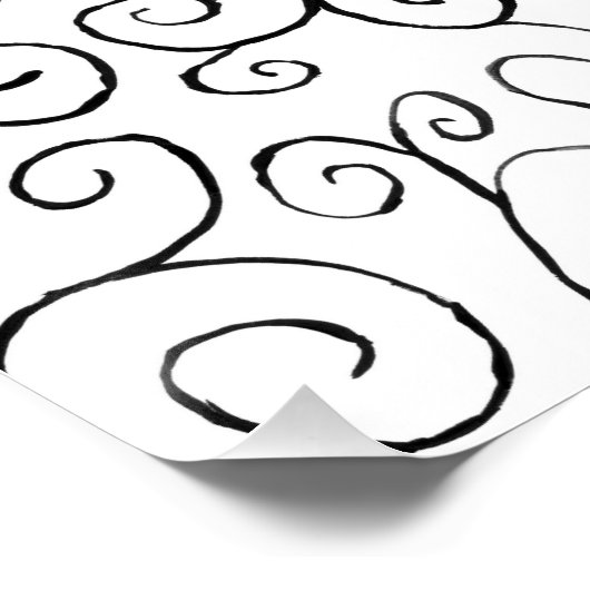 Handgemalte schwarze Krümmung auf Weiß Poster (Ecke)