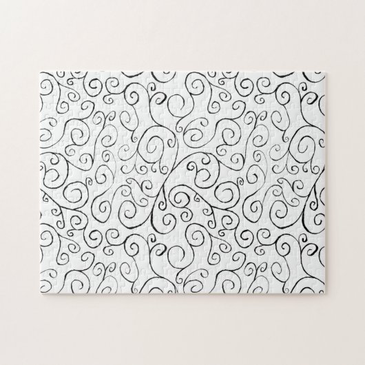 Handgemalte schwarze Krümmung auf Weiß Puzzle (Horizontal)