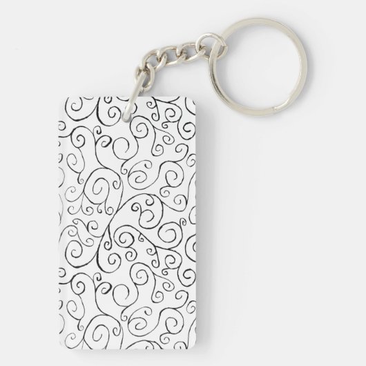 Handgemalte schwarze Krümmung auf Weiß Schlüsselanhänger (Rückseite)