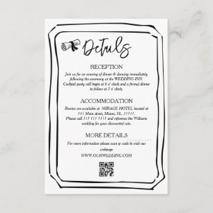 Handgemalte schwarze und weiße Hochzeitsinformatio Begleitkarte