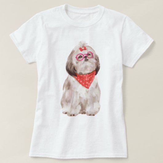 Handgemalte Shih Tzu Puppy Dog T-Shirt (Design vorne)