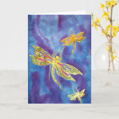 Handgemalte Silk Libellen-Karte Karte (Gelbe Blume)