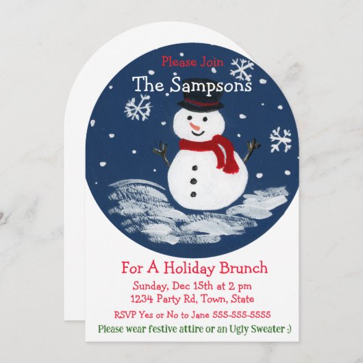 Handgemalte Snowman PERSONALIZE Arch Einladung (Vorne/Hinten)