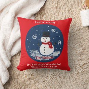 Handgemalte Snowman PERSONALIZE-Nachricht RED Kissen