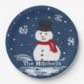 Handgemalte Snowman PERSONALIZE Pappteller (Vorderseite)