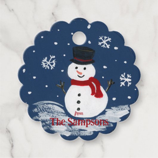 Handgemalte Snowman PERSONALIZE Round Geschenkanhänger (Vorderseite)
