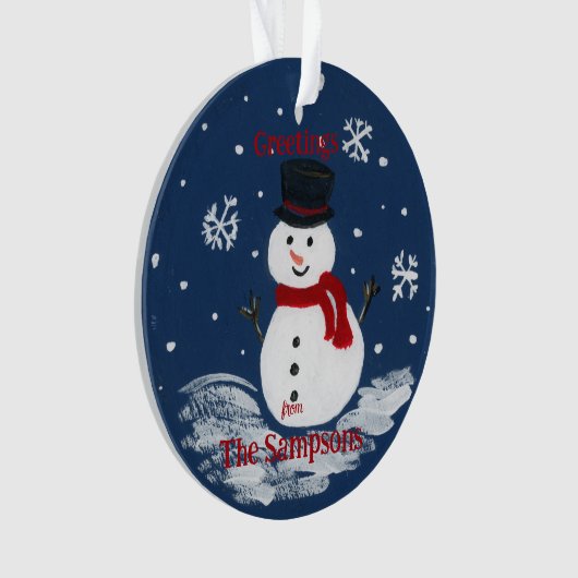 Handgemalte Snowman PERSONALIZE Round Ornament (Vorderseite)