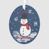 Handgemalte Snowman PERSONALIZE Round Ornament (Vorderseite)