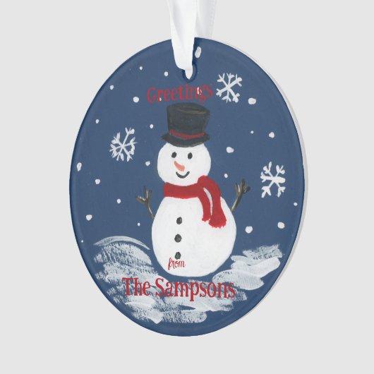 Handgemalte Snowman PERSONALIZE Round Ornament (Vorderseite)