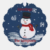 Handgemalte Snowman PERSONALIZE Round Ornament Karte (Vorderseite)