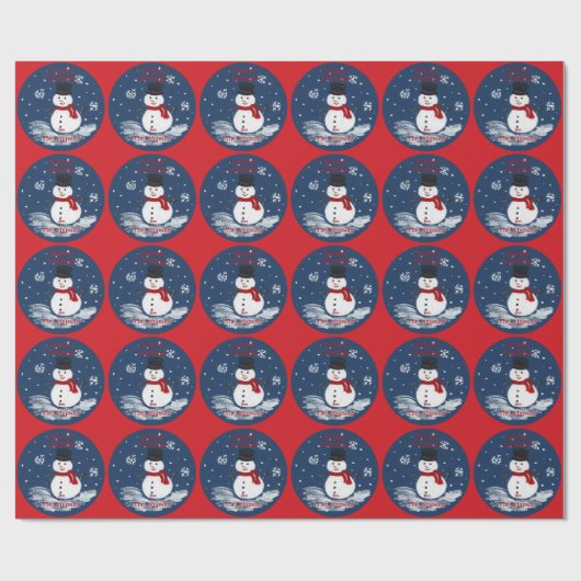 Handgemalte Snowman Red PERSONALIZE Geschenkpapier (Flach)