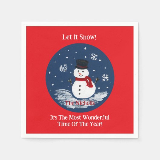 Handgemalte Snowman Red PERSONALIZE Serviette (Vorderseite)