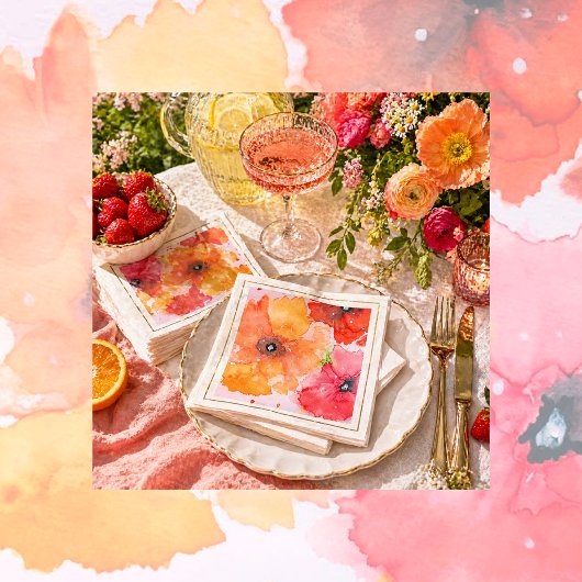 Handgemalte Sommer Florals Abendessen Napkins — Pe Serviette