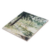 Handgemalte Sommerlandschaft grüne Bäume Fluss Fliese (Seite)