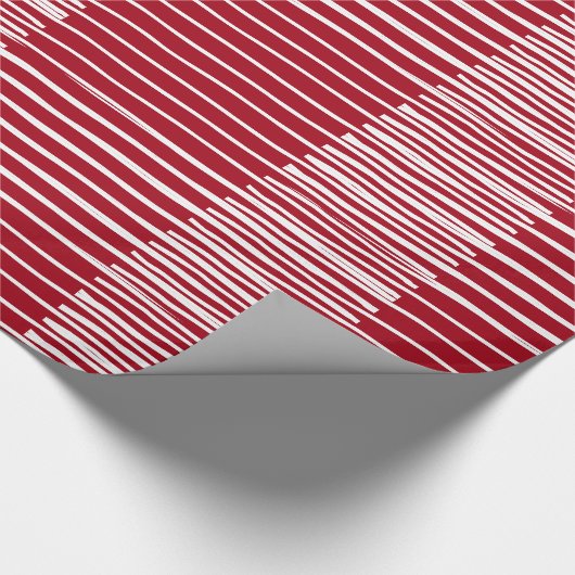 Handgemalte Streifen, Kariert, rot & weiß Geschenkpapier (Ecke)