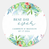 handgemalte Tropische Blume Hochzeit Runder Aufkleber (Vorderseite)