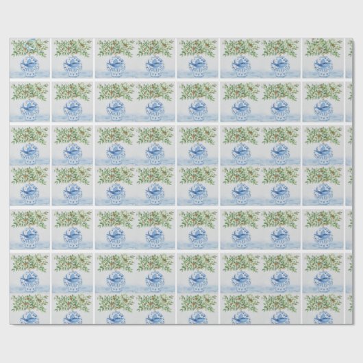 Handgemalte Tuscan Blue Ginger Jars Geschenkpapier (Flach)