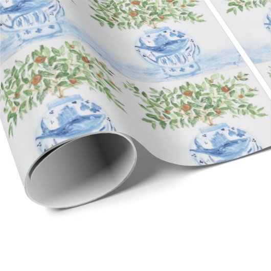 Handgemalte Tuscan Blue Ginger Jars Geschenkpapier (Rolleneckpunkt)