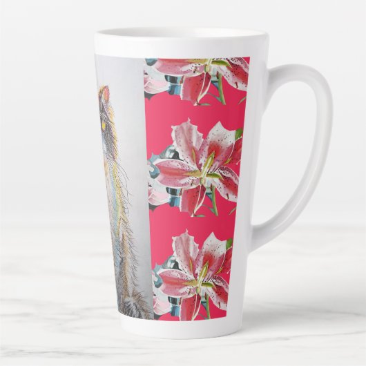 Handgemalte Tuxedo Katze Blumenrot Latte Tasse (Rechts)