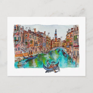 Handgemalte Venedig-Kanäle und Gondeln Aquarell Postkarte
