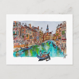 Handgemalte Venedig-Kanäle und Gondeln Aquarell Postkarte