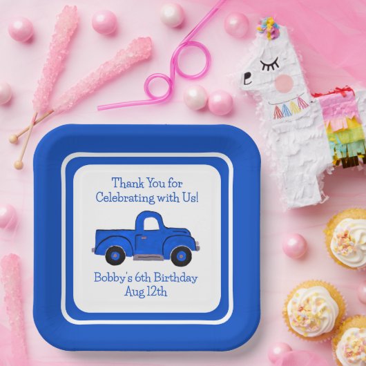 Handgemalte Vintage Lkw-Grenze Pappteller (Party)