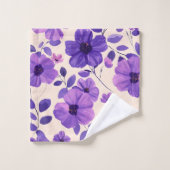 Handgemalte violette Blumen Badhandtuch Set (Waschlappen)