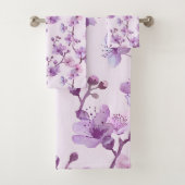 Handgemalte violette Blumen Badhandtuch Set (Insitu)