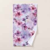 Handgemalte violette Blumen Kirschblüte Badhandtuch Set (Handtuch)