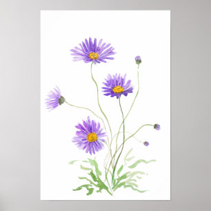 handgemalte violette Margerite Aquarell Poster