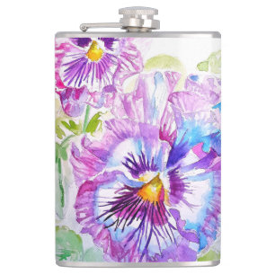 Handgemalte violette Stiefmütterchen Blumen floral Flachmann