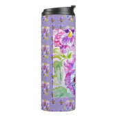 Handgemalte violette Stiefmütterchen Blumen floral Thermosbecher (Nach links gedreht)